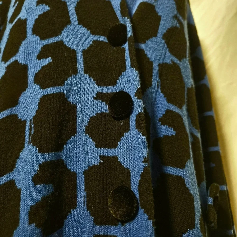 Michael Simon RARE Vintage Geometric Blue Faux Fur Collared Cardigan Sweater L